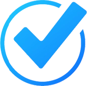 A blue check mark inside a blue circle, symbolizing verification or approval, on a transparent background.