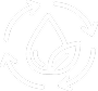 A water droplet and leaf icon surrounded by three circular arrows, representing sustainability and environmental conservation.