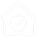 White outline of a house with a large check mark inside, both on a light gray background.