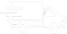 Outline of a delivery van with motion lines indicating movement, shown in a simple, minimalistic style.
